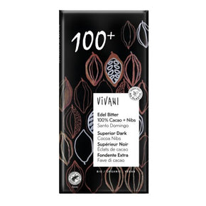 Vivani Chokolade - 100% Kakao + Nibs Santo Domingo - 80 Gram - ØKO