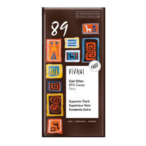 Vivani Chokolade - Mørk Chokolade Supirior Dark 89% - 80 Gram - ØKO
