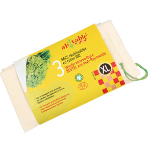 Ah Table - Genanvendelige grøntsagsposer i Økologisk Bomuld XL - 3 Stk