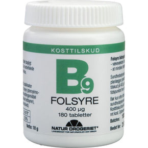 Natur-Drogeriet, Folsyre B9, Økonomikøb 400 µg, 180 tab