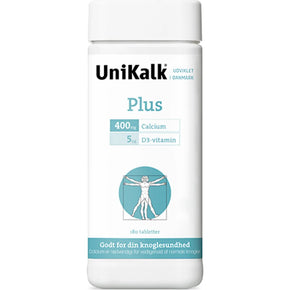 Unikalk, Plus  400 mg. calcium + 5 mcg D-vitamin, 180 tab
